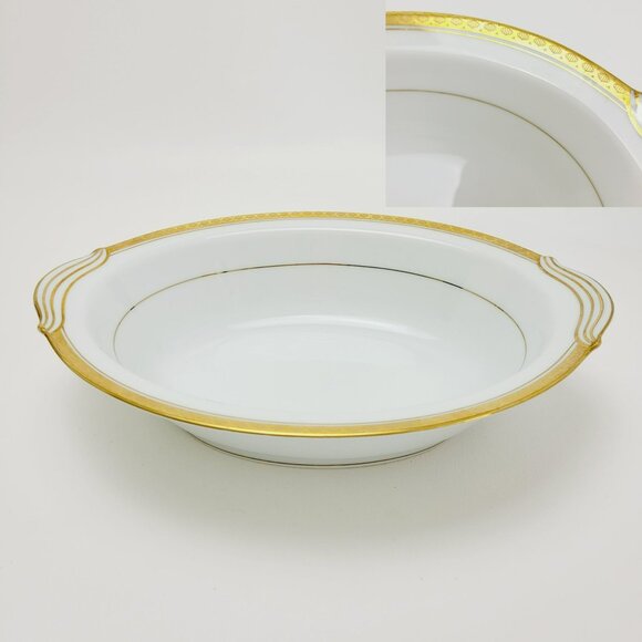 Noritake Richmond 10" Oval Serving Bowl White Base Gold Etched Band Elegant - Picture 1 of 12